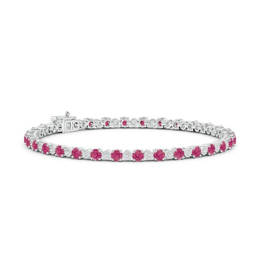 Bracelets Angara Pink Sapphire | Pink Sapphire And Illusion Diamond Tennis Bracelet