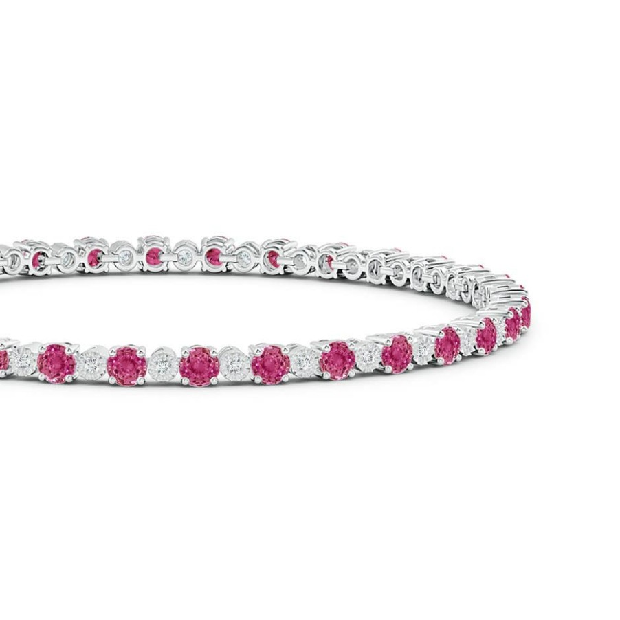 Bracelets Angara Pink Sapphire | Pink Sapphire And Illusion Diamond Tennis Bracelet