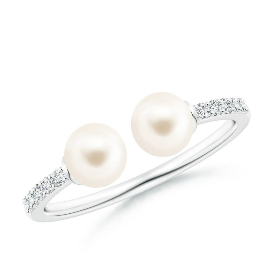 Rings Angara Freshwater Pearl | Two Stone Freshwater Pearl Open Stackable Ring