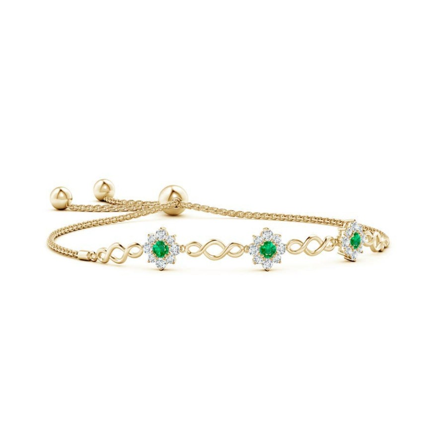 Bracelets Angara Emerald | Infinity Emerald Station Bolo Bracelet With Floral Halo