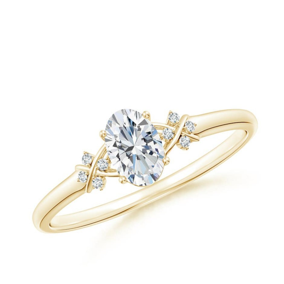 Rings Angara Diamond | Lab-Grown Solitaire Oval Diamond Criss Cross Ring With Lab Diamond Accents