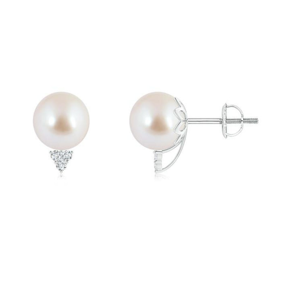 Earrings Angara Akoya Pearl | Japanese Akoya Pearl Stud Earrings With Diamond Trio