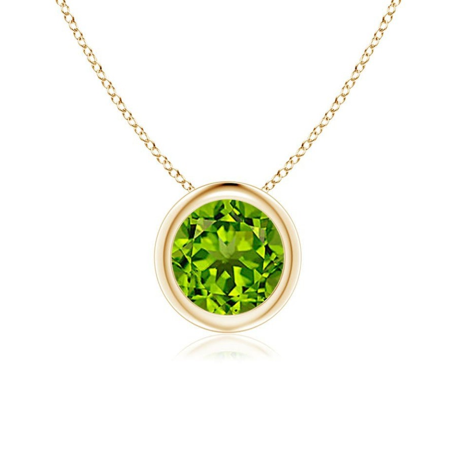 Necklaces Angara Peridot | Bezel-Set Round Peridot Solitaire Pendant