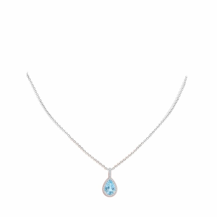 Necklaces Angara Aquamarine | Aquamarine Teardrop Pendant With Diamond Halo