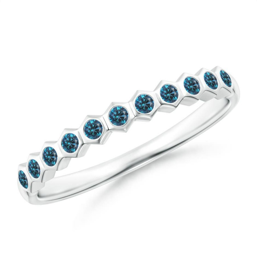 Rings Angara Enhanced Blue | Natori X Angara Hexagonal Band With Bezel-Set Blue Diamonds