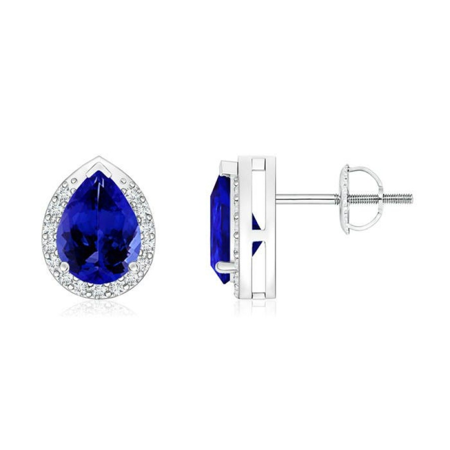 Earrings Angara Tanzanite | Pear-Shaped Tanzanite Stud Earrings With Diamond Halo