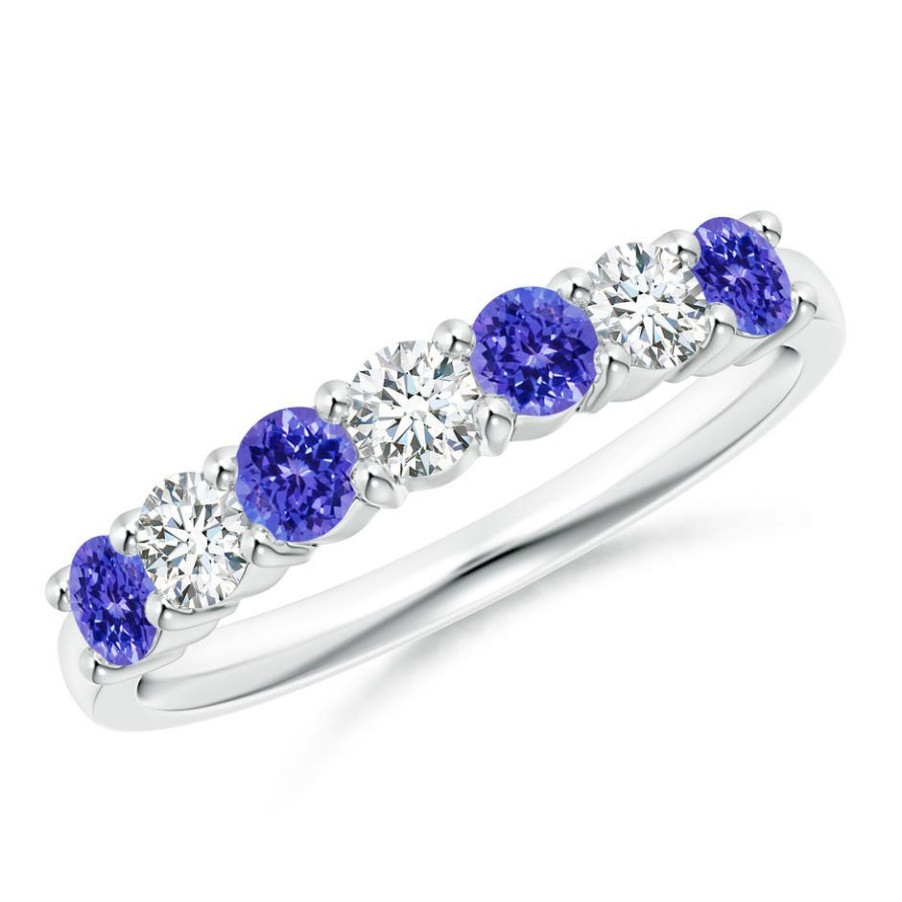 Rings Angara Tanzanite | Half Eternity 7 Stone Tanzanite And Diamond Wedding Ring