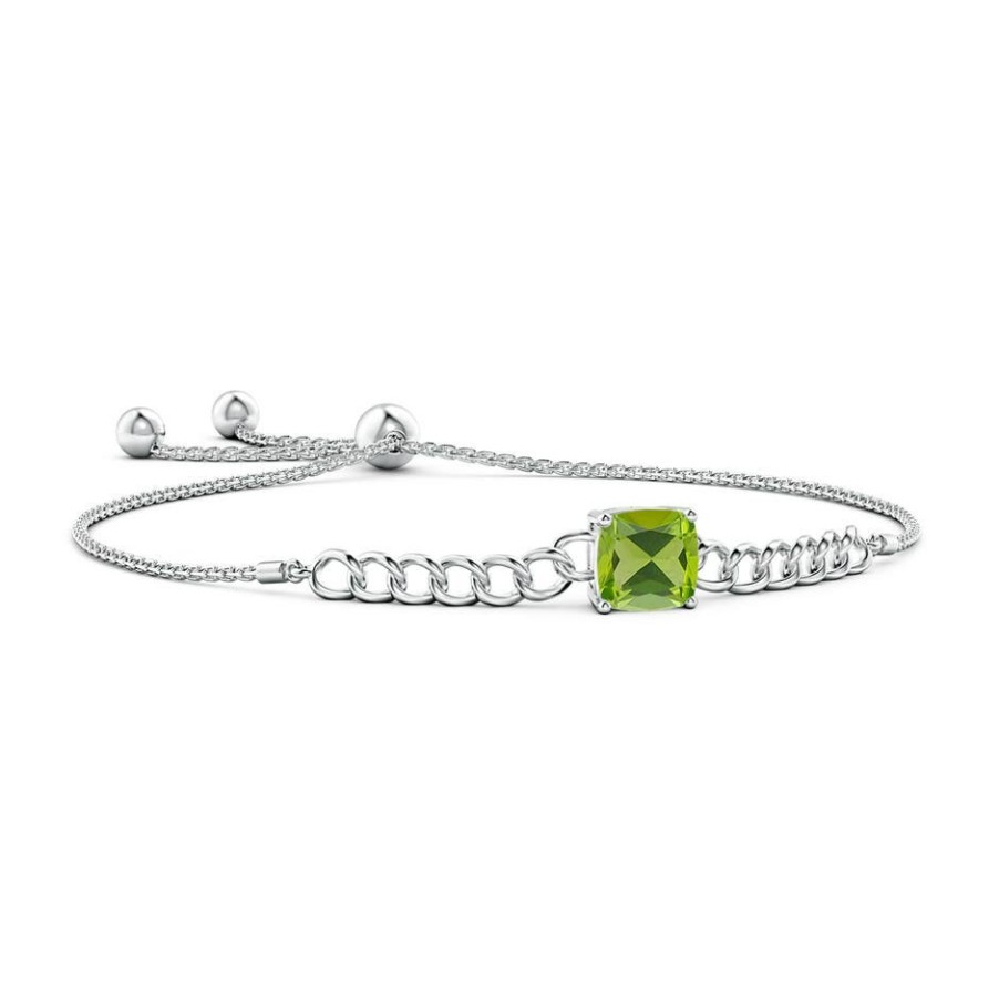 Bracelets Angara Peridot | Cushion Peridot Curb Chain Bolo Bracelet