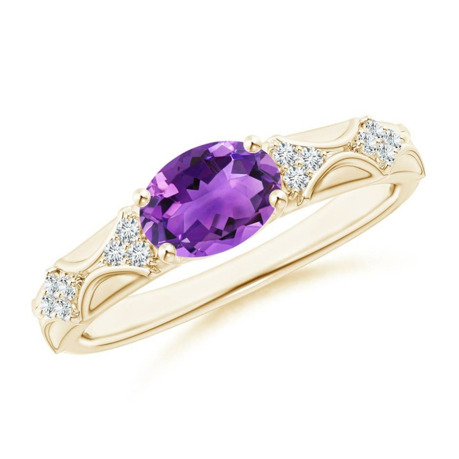 Rings Angara Amethyst | Oval Amethyst Vintage Style Ring With Diamond Accents