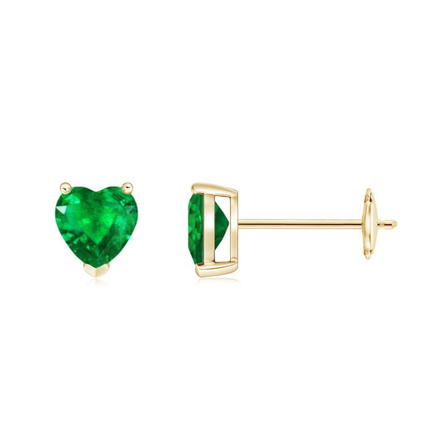 Earrings Angara Emerald | Emerald Solitaire Heart Stud Earrings