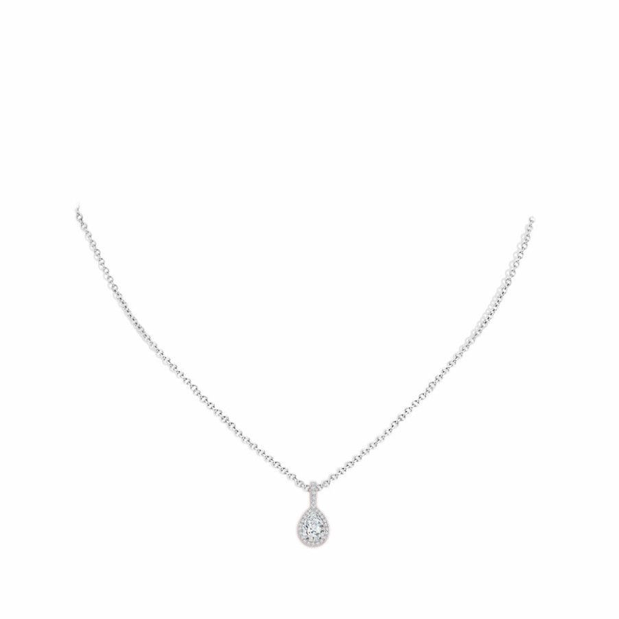 Necklaces Angara Diamond | Lab-Grown Diamond Teardrop Pendant With Halo