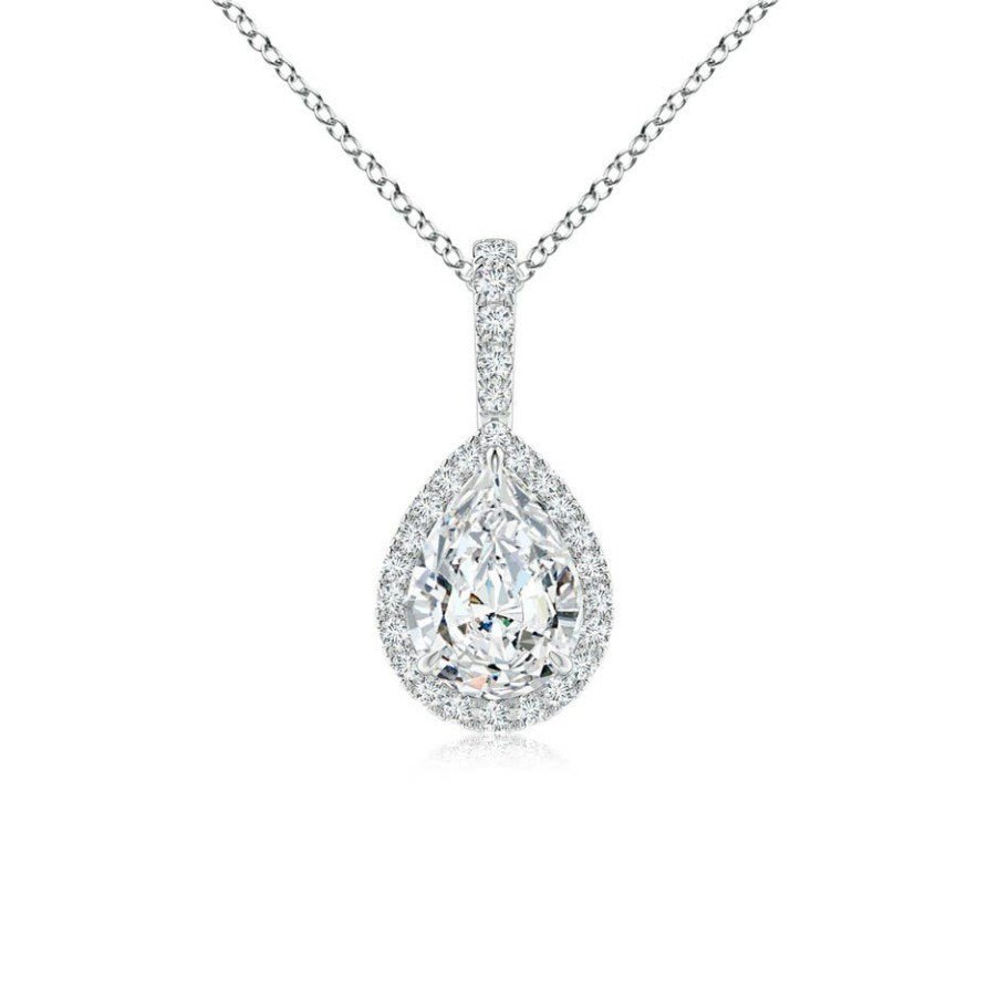 Necklaces Angara Diamond | Lab-Grown Diamond Teardrop Pendant With Halo