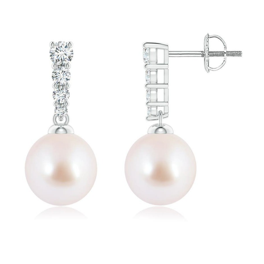 Earrings Angara Akoya Pearl | Akoya Pearl Earrings With Graduated Diamonds