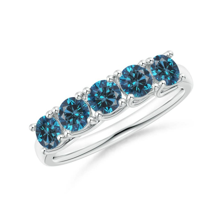 Rings Angara Enhanced Blue | Half Eternity Five Stone Blue Diamond Wedding Ring