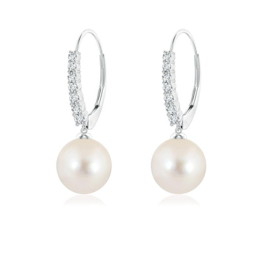 Earrings Angara Freshwater Pearl | Freshwater Pearl Tapered Leverback Earrings