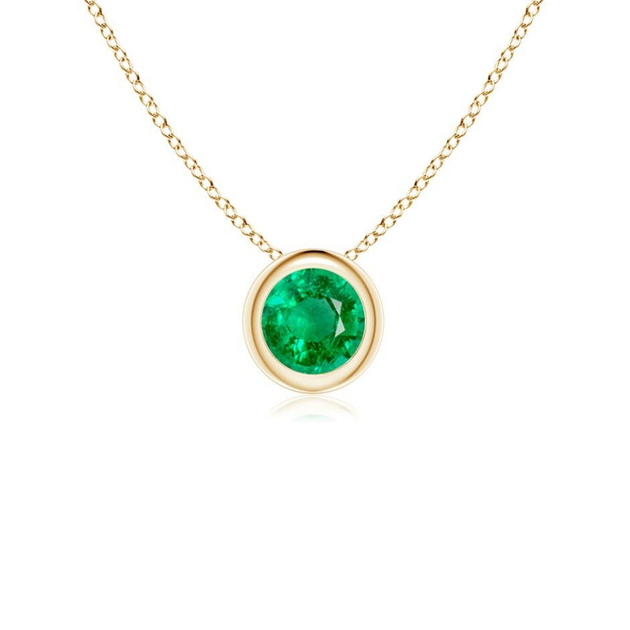 Necklaces Angara Emerald | Bezel-Set Round Emerald Solitaire Pendant