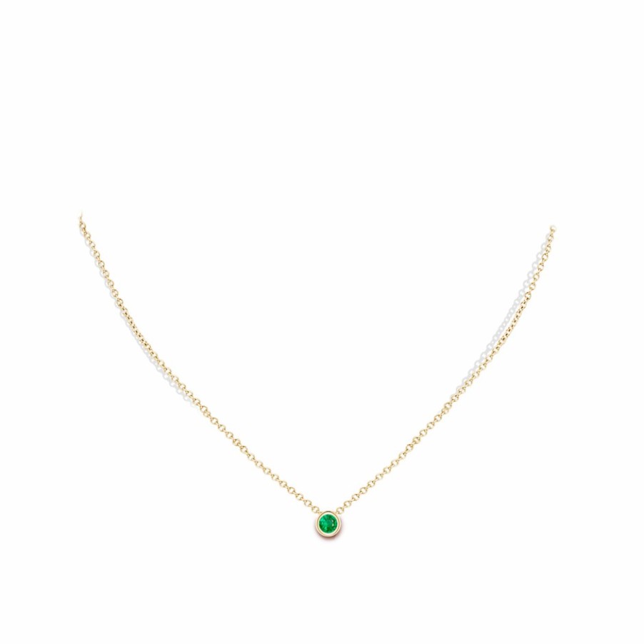 Necklaces Angara Emerald | Bezel-Set Round Emerald Solitaire Pendant