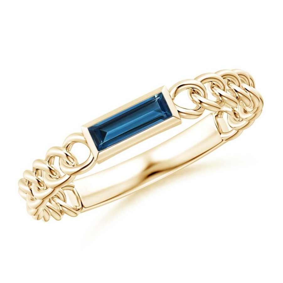 Rings Angara London Blue Topaz | Bezel-Set Baguette London Blue Topaz Solitaire Curb Link Ring