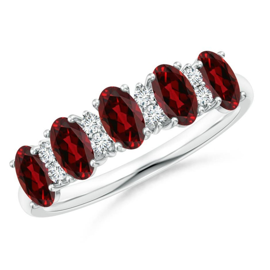 Rings Angara Garnet | Five Stone Garnet And Diamond Wedding Ring