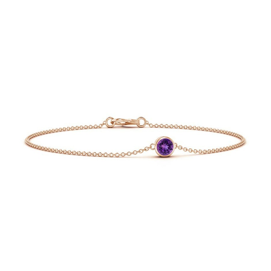 Bracelets Angara Amethyst | Bezel-Set Round Amethyst Chain Bracelet