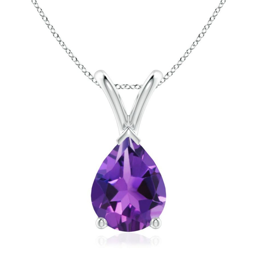 Necklaces Angara Amethyst | V-Bale Pear-Shaped Amethyst Solitaire Pendant