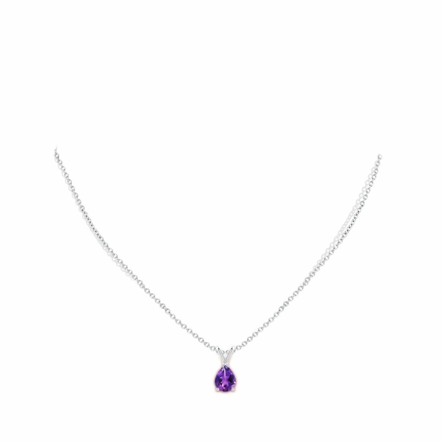 Necklaces Angara Amethyst | V-Bale Pear-Shaped Amethyst Solitaire Pendant