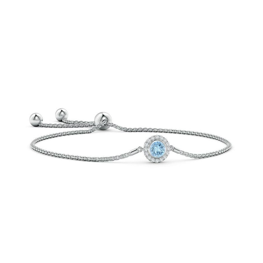 Bracelets Angara Aquamarine | Bezel-Set Aquamarine Bolo Bracelet With Diamond Halo