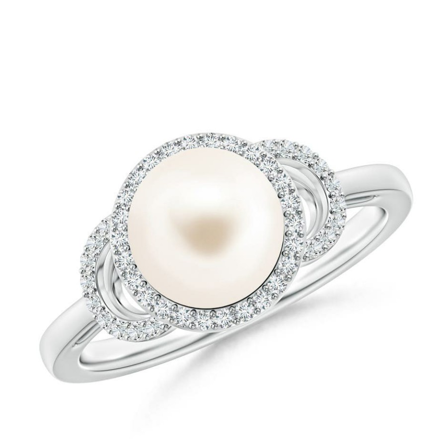 Rings Angara Freshwater Pearl | Freshwater Pearl Halo Ring With Diamonds