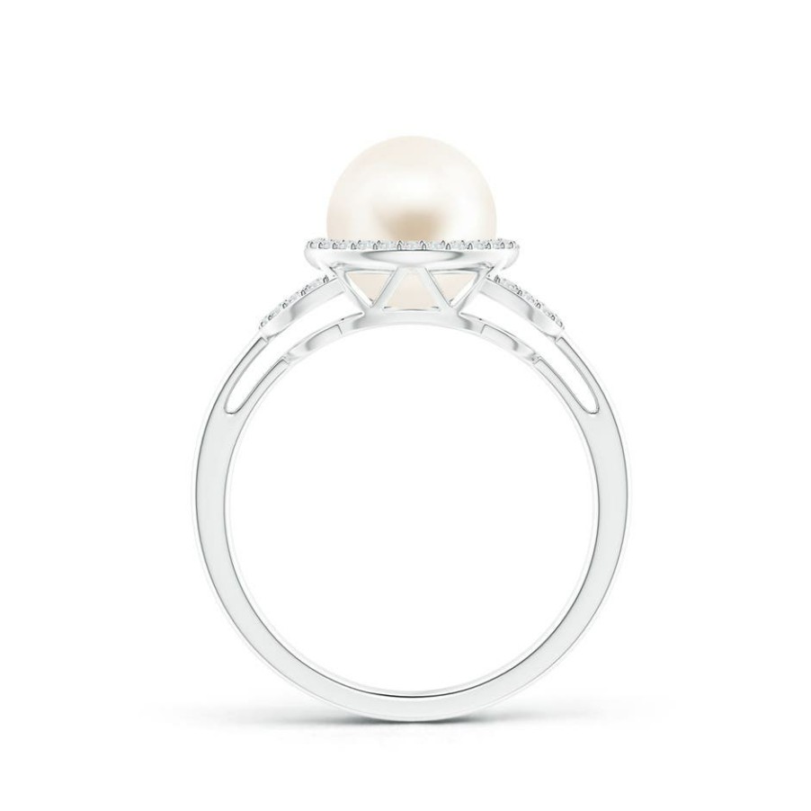 Rings Angara Freshwater Pearl | Freshwater Pearl Halo Ring With Diamonds