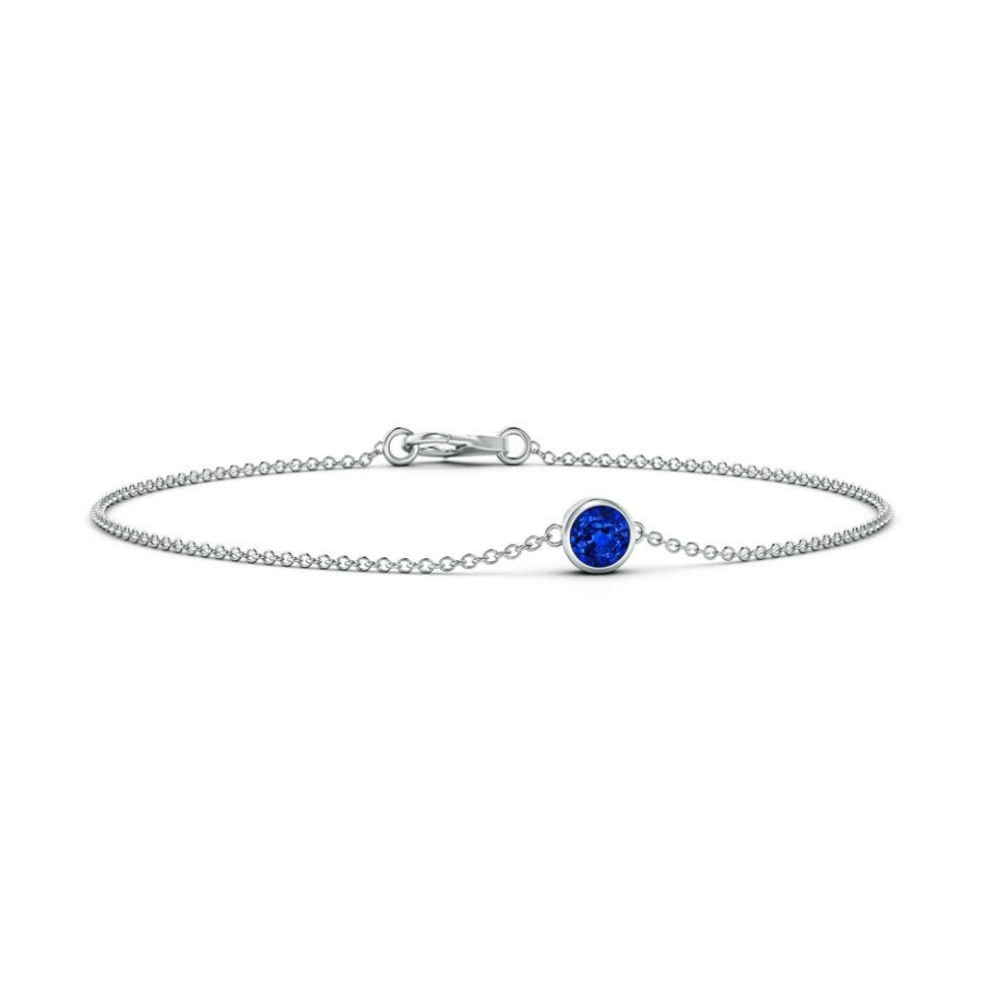 Bracelets Angara Blue Sapphire | Bezel-Set Round Blue Sapphire Chain Bracelet