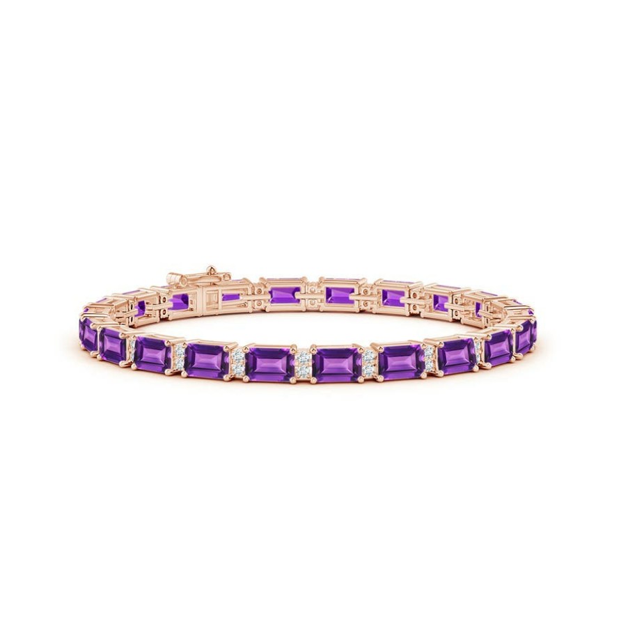 Bracelets Angara Amethyst | Classic Emerald-Cut Amethyst Bracelet With Diamonds