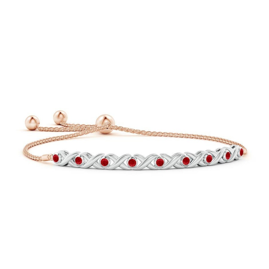 Bracelets Angara Ruby | Bezel-Set Ruby Xo Bolo Bracelet In Two Tone Gold