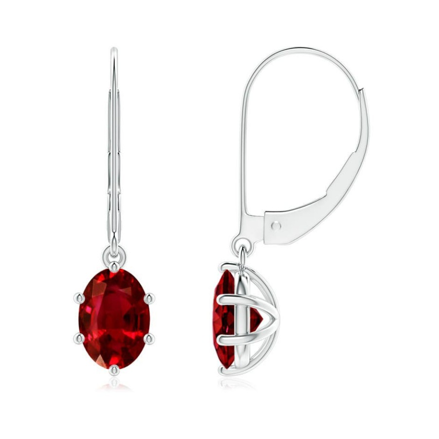 Earrings Angara Ruby | Oval Ruby Leverback Drop Earrings