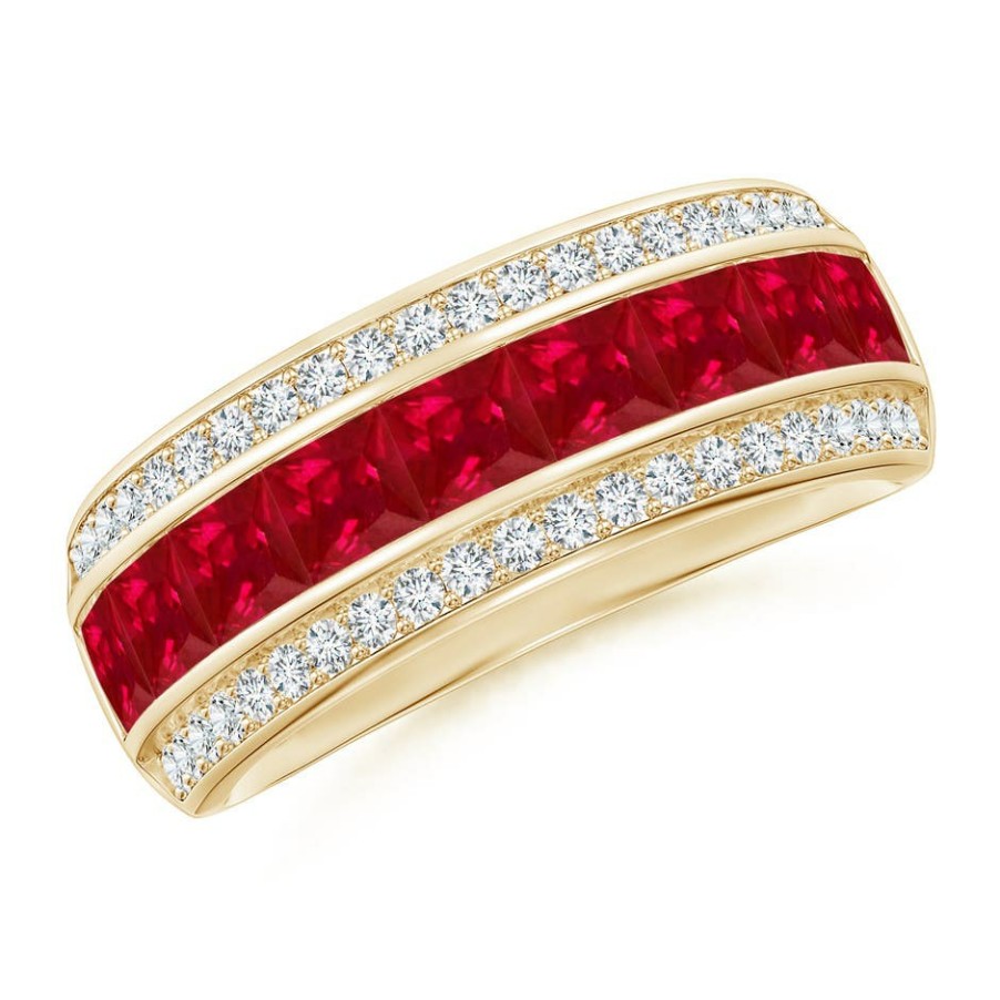 Rings Angara Ruby | Channel-Set Square Ruby And Diamond Half Eternity Band