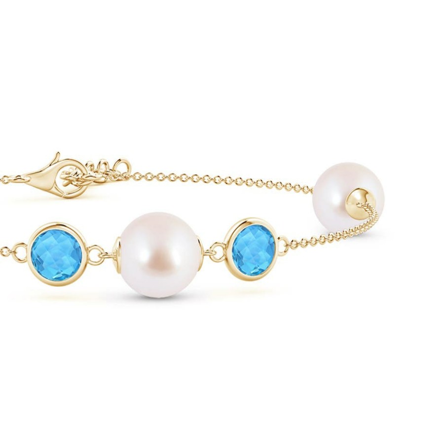 Bracelets Angara Akoya Pearl | Japanese Akoya Pearl And Swiss Blue Topaz Bracelet