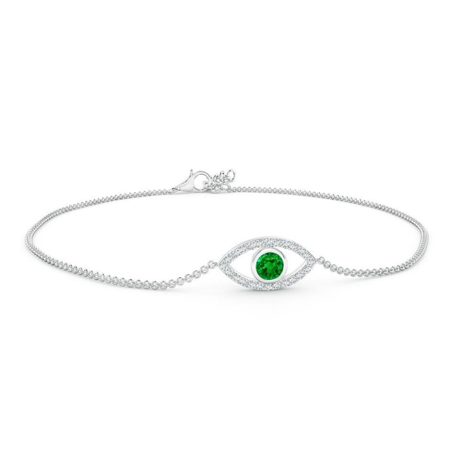 Bracelets Angara Emerald | Bezel-Set Emerald And Diamond Evil Eye Bracelet