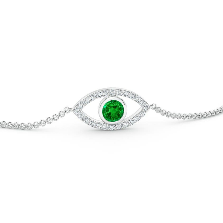 Bracelets Angara Emerald | Bezel-Set Emerald And Diamond Evil Eye Bracelet