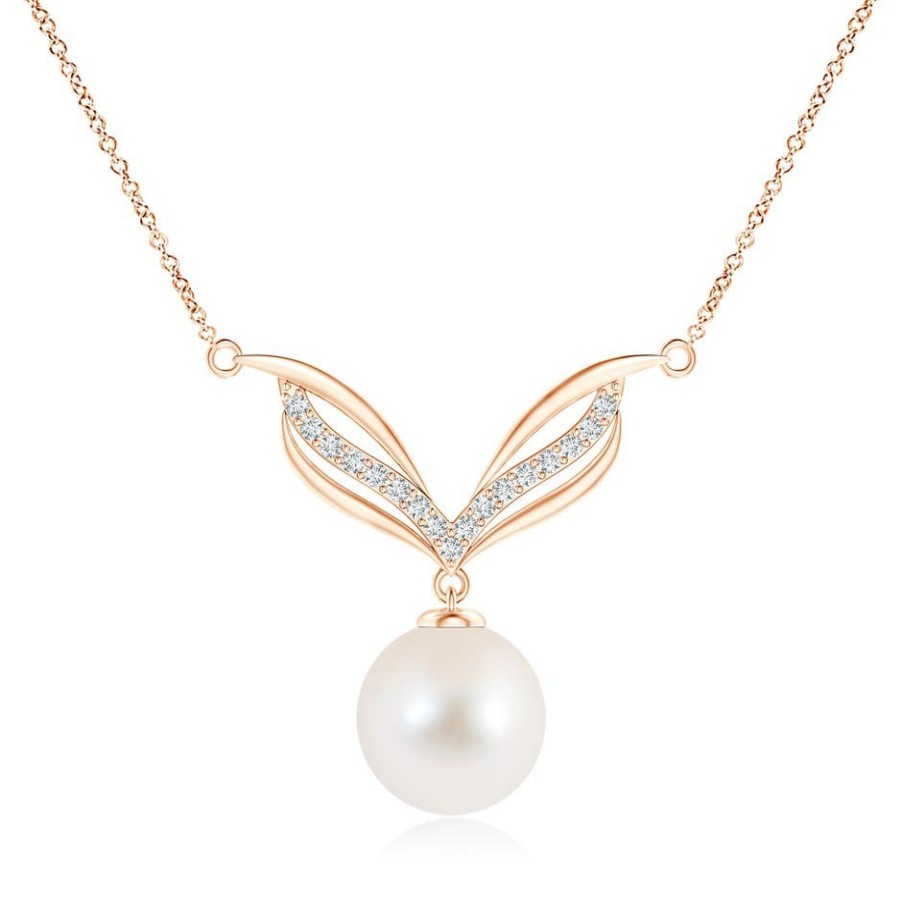 Necklaces Angara Freshwater Pearl | Freshwater Pearl Angel Wings Necklace With Diamonds