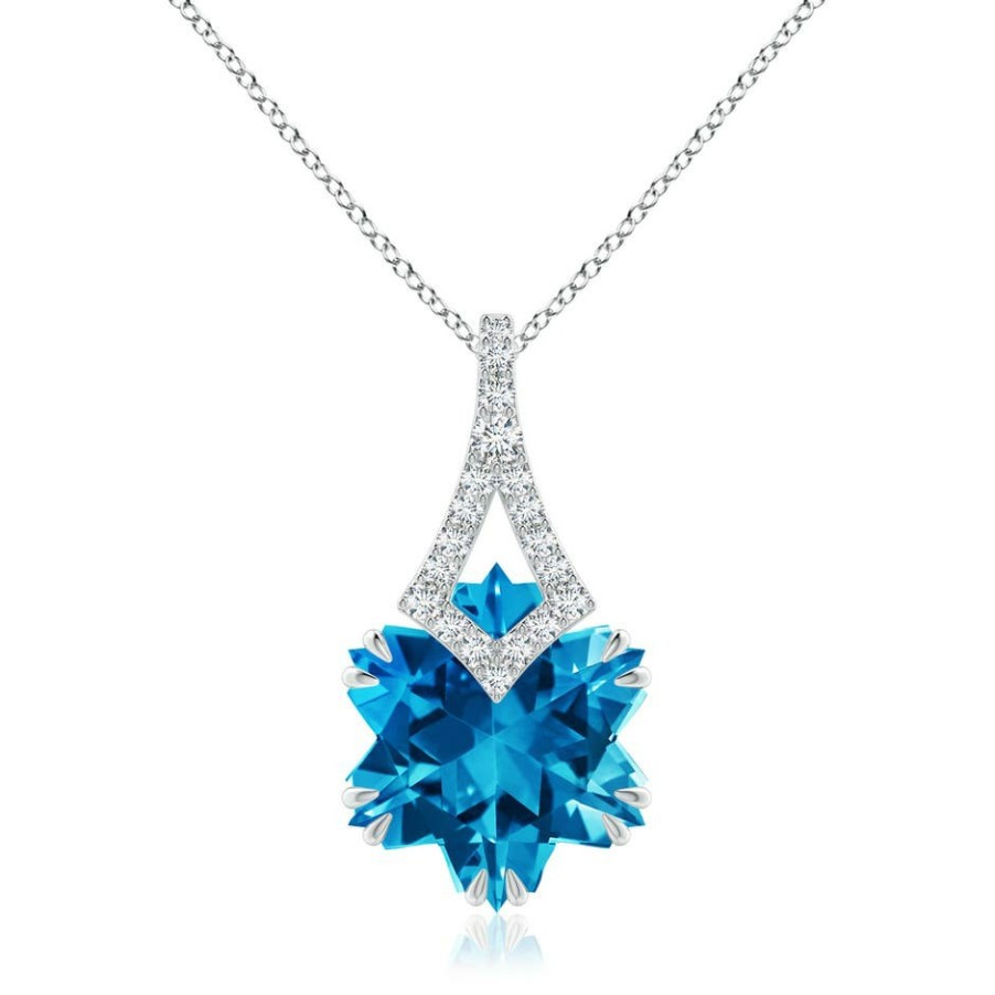 Necklaces Angara Swiss Blue Topaz | Snowflake-Cut Swiss Blue Topaz Kite-Shaped Bale Pendant