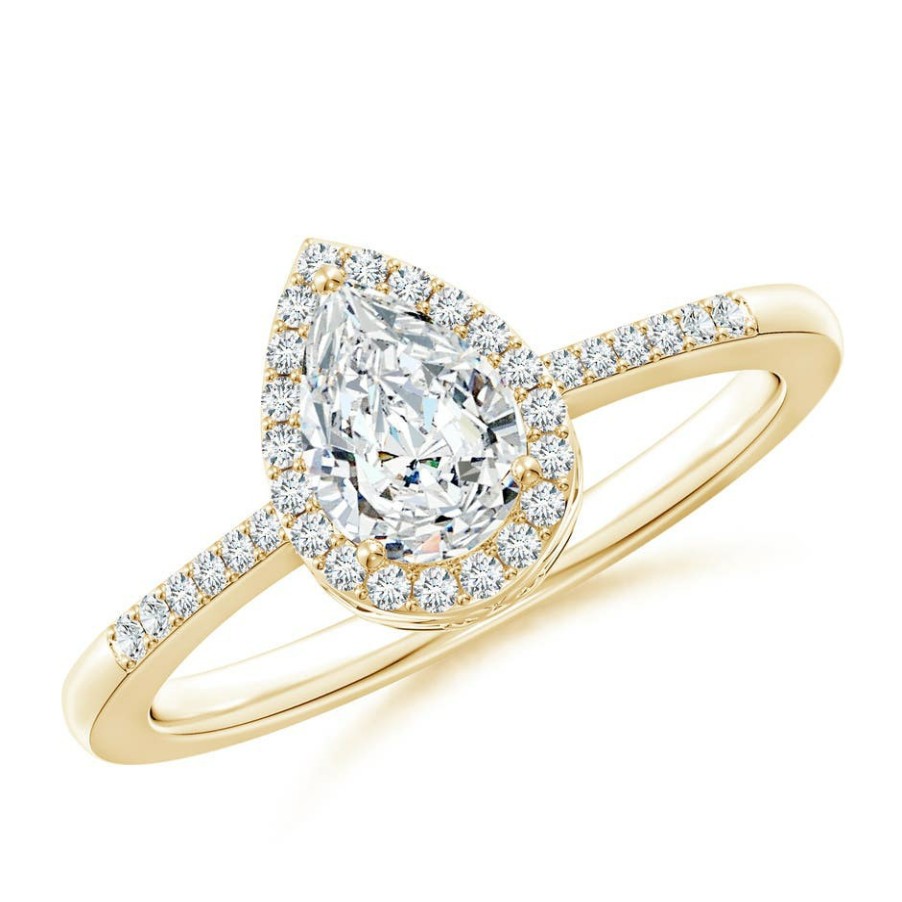 Rings Angara Diamond | Lab-Grown Pear Diamond Ring With Halo