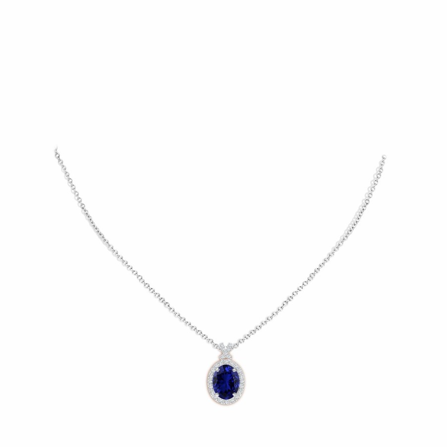 Necklaces Angara Blue Sapphire | Lab-Grown Vintage Style Sapphire Pendant With Lab Diamond Halo