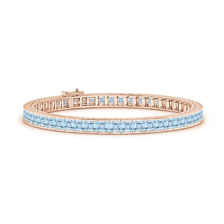 Bracelets Angara Aquamarine | Channel-Set Square Aquamarine Tennis Bracelet