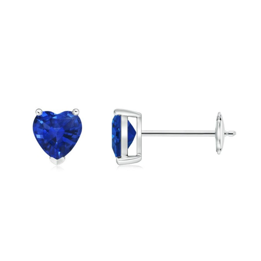 Earrings Angara Blue Sapphire | Blue Sapphire Solitaire Heart Stud Earrings