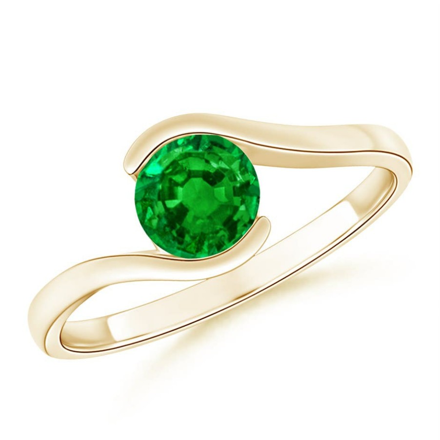 Rings Angara Emerald | Semi Bezel-Set Solitaire Round Emerald Bypass Ring