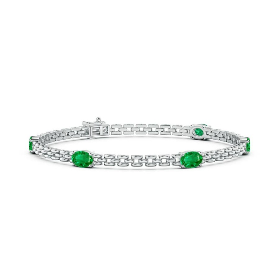 Bracelets Angara Emerald | Five Stone Oval Emerald Station Link Bracelet