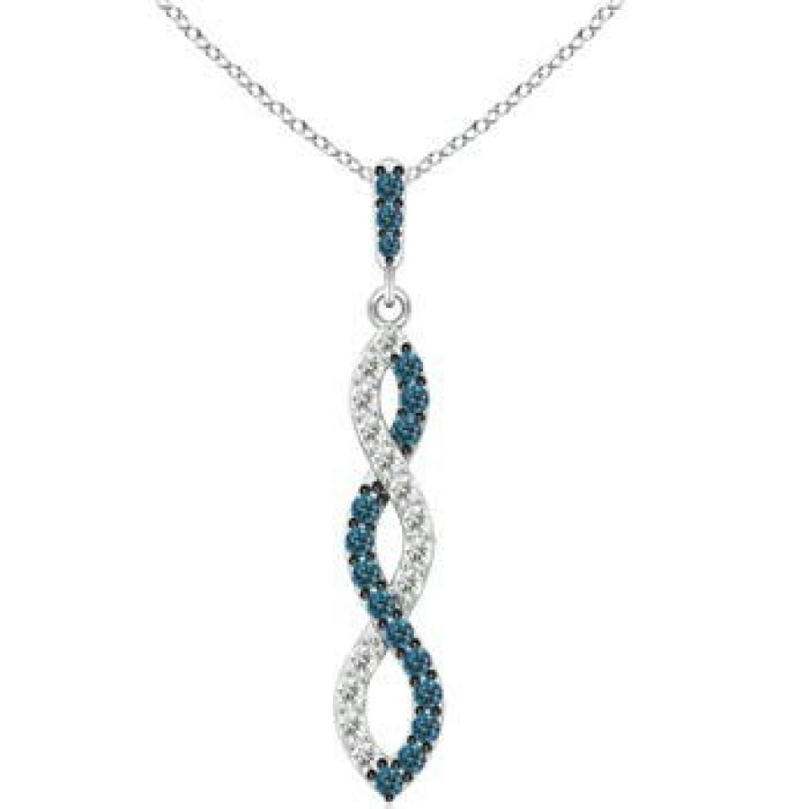 Necklaces Angara Enhanced Blue | Blue And White Diamond Infinity Twist Pendant