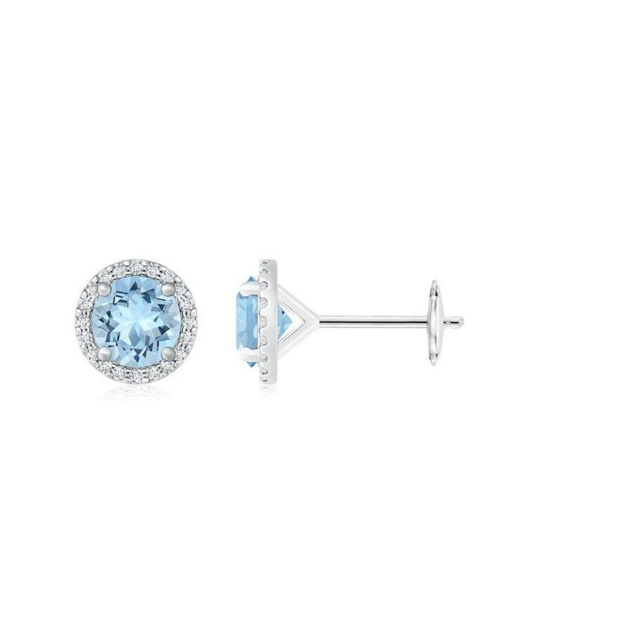 Earrings Angara Aquamarine | Classic Aquamarine And Diamond Halo Stud Earrings