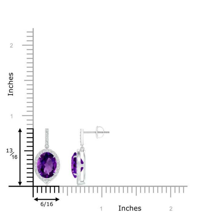 Earrings Angara Amethyst | Claw-Set Oval Amethyst And Diamond Halo Earrings