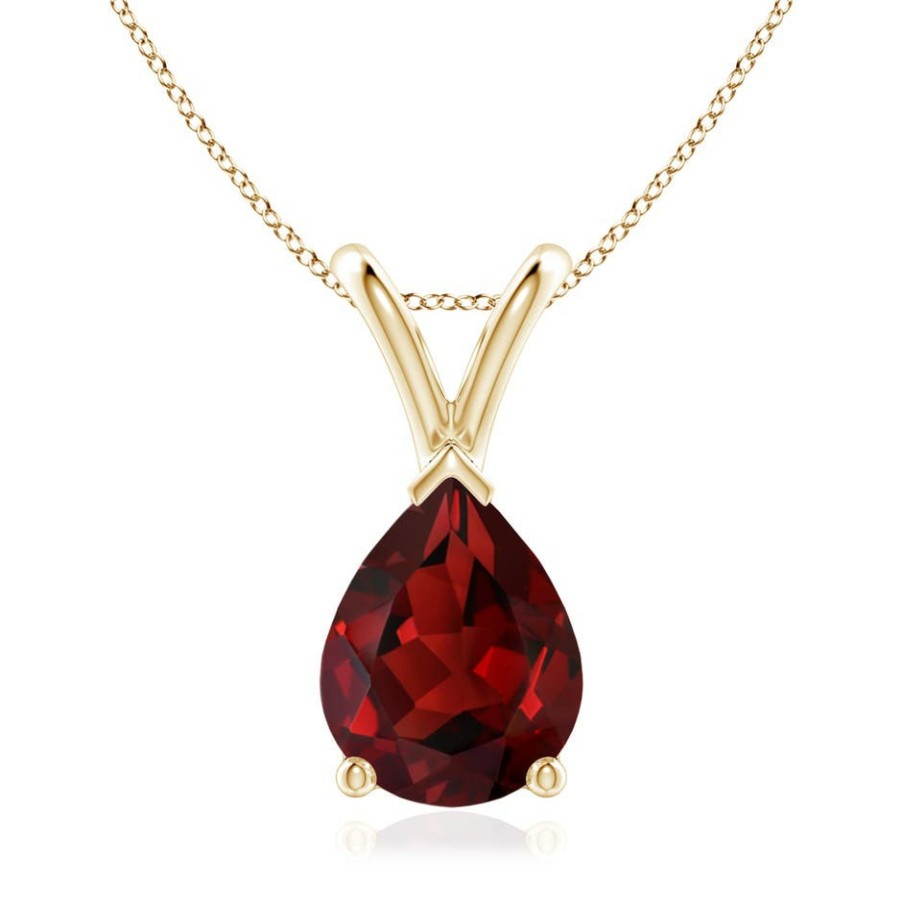 Necklaces Angara Garnet | V-Bale Pear-Shaped Garnet Solitaire Pendant