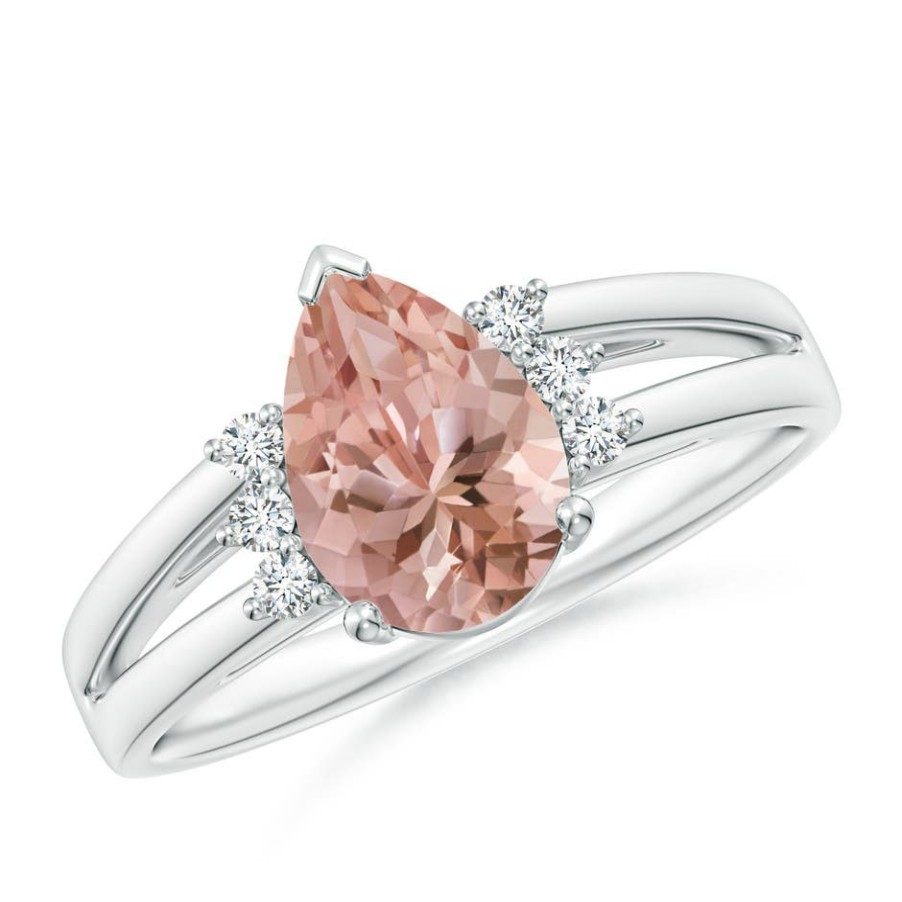 Rings Angara Morganite | Pear Morganite Ring With Triple Diamond Accents